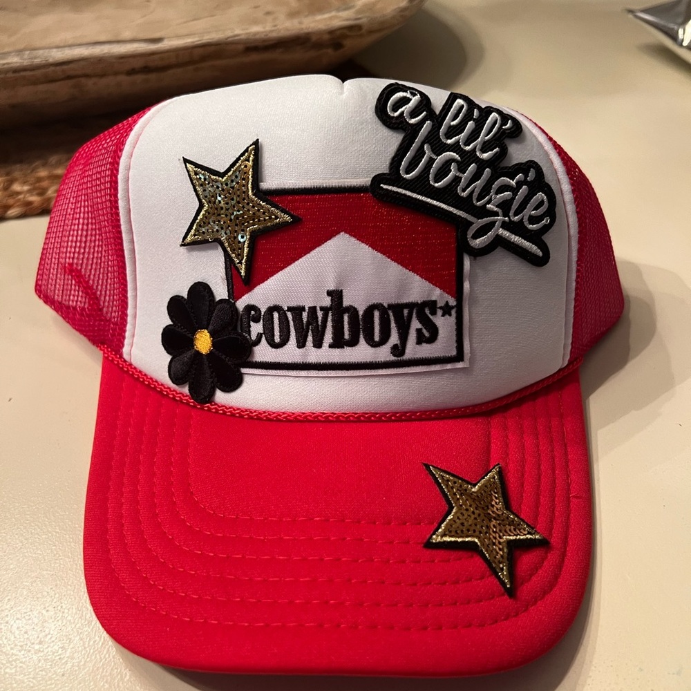 OTTO Red and White Trucker Hat with Star Accents Patches